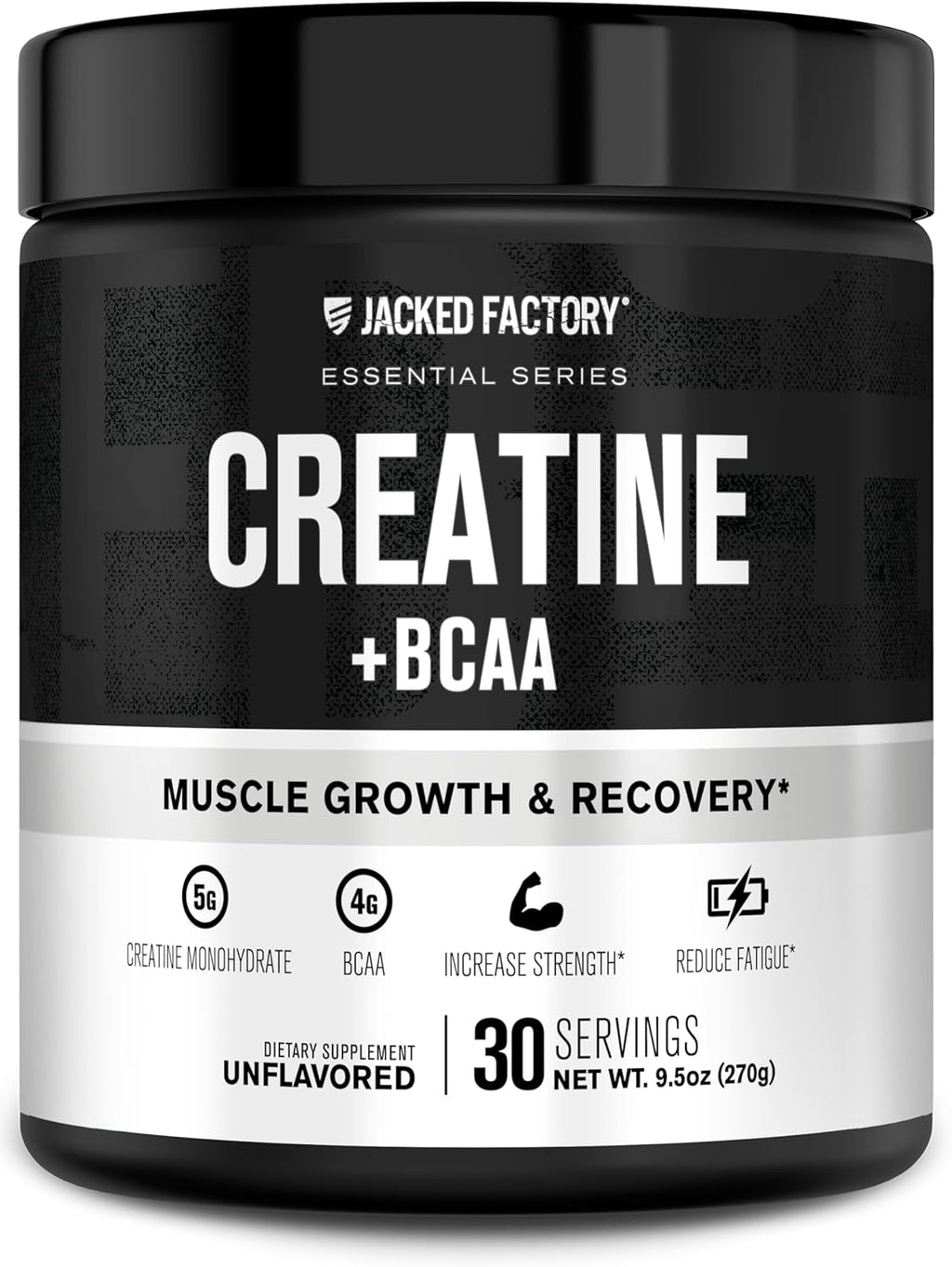 Jacked Factory Creatine + BCAAs - Creatine Monohydrate + BCAA Powder for Increased Post-Workout Recovery, Performance, Lean Muscle Growth, & Reduced Fatigue - 30 Servings, Unflavored