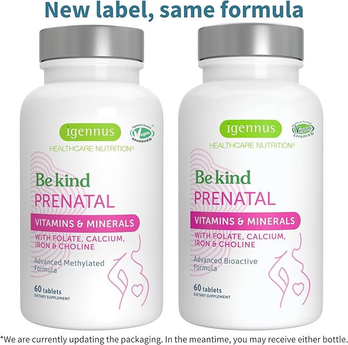 Igennus Methylated Prenatal Multivitamin for Women, Folate for MTHFR, High Absorption, Pure & Clean, Gentle Iron, Choline, Calcium & Magnesium, Vegan Pregnancy Vitamins, Halal, Non-GMO, 60 Tablets