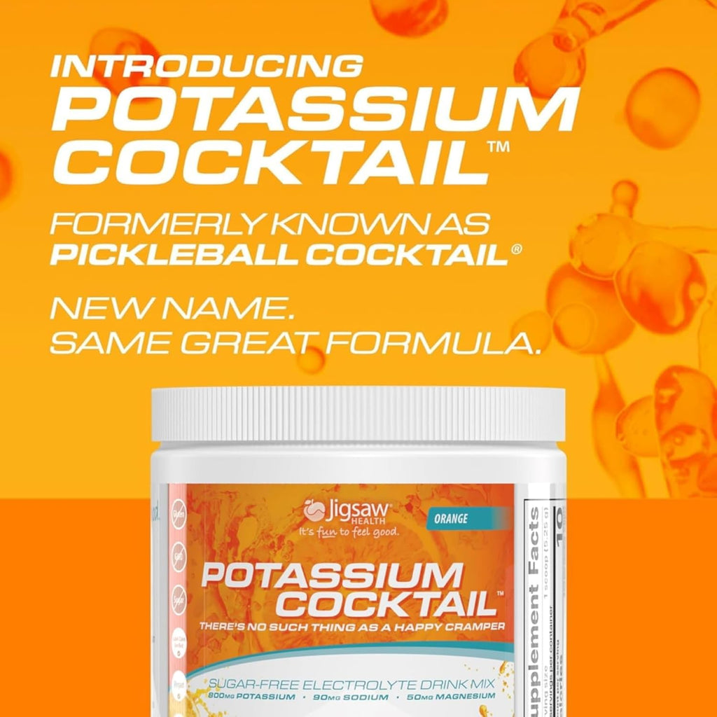 Jigsaw Health Potassium Cocktail | Formerly Pickleball Cocktail | Orange Flavor | 60 Servings (Jar)