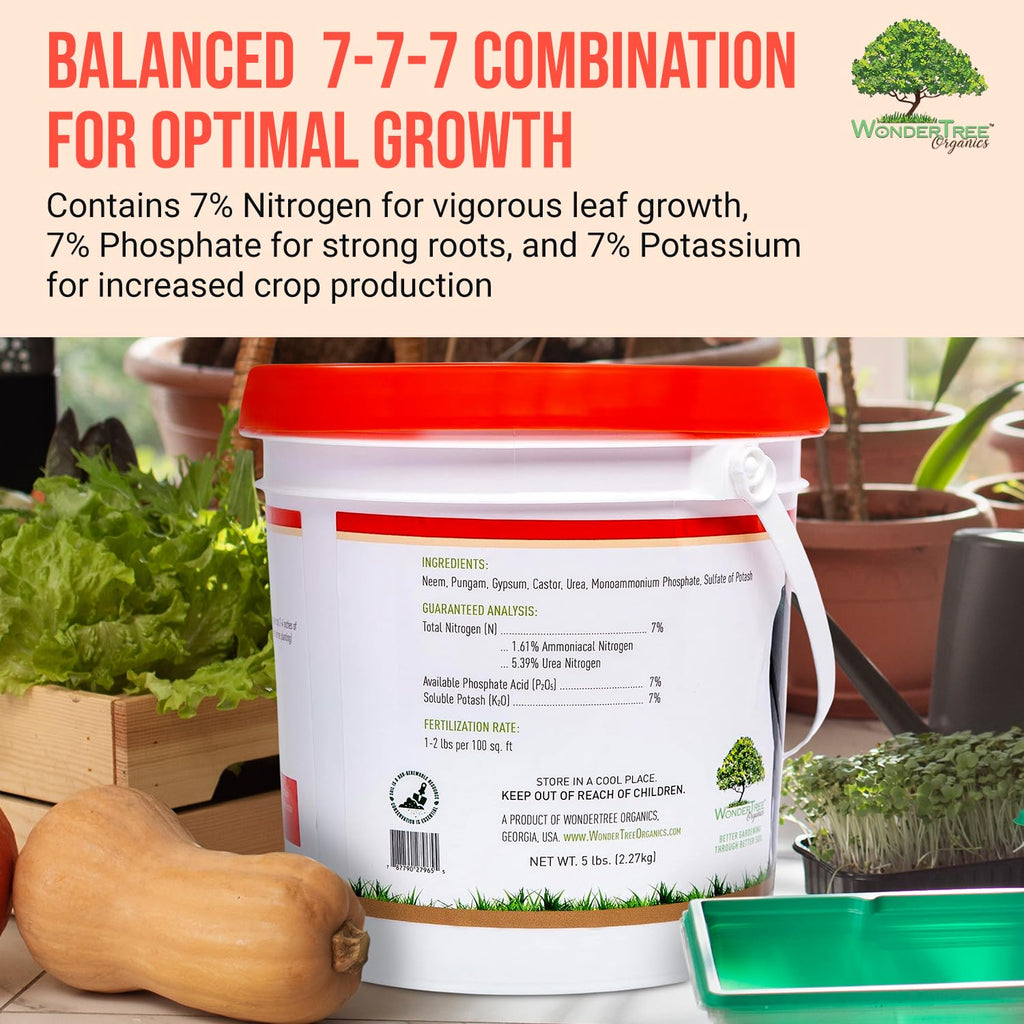 Eden Vegetables & Leafy Greens Organic Enriched Fertilizer - Neem Plant Food 7-7-7 Enriched Formula for Perfect Nitrogen, Phosphorous & Potassium Balance (5 lbs)