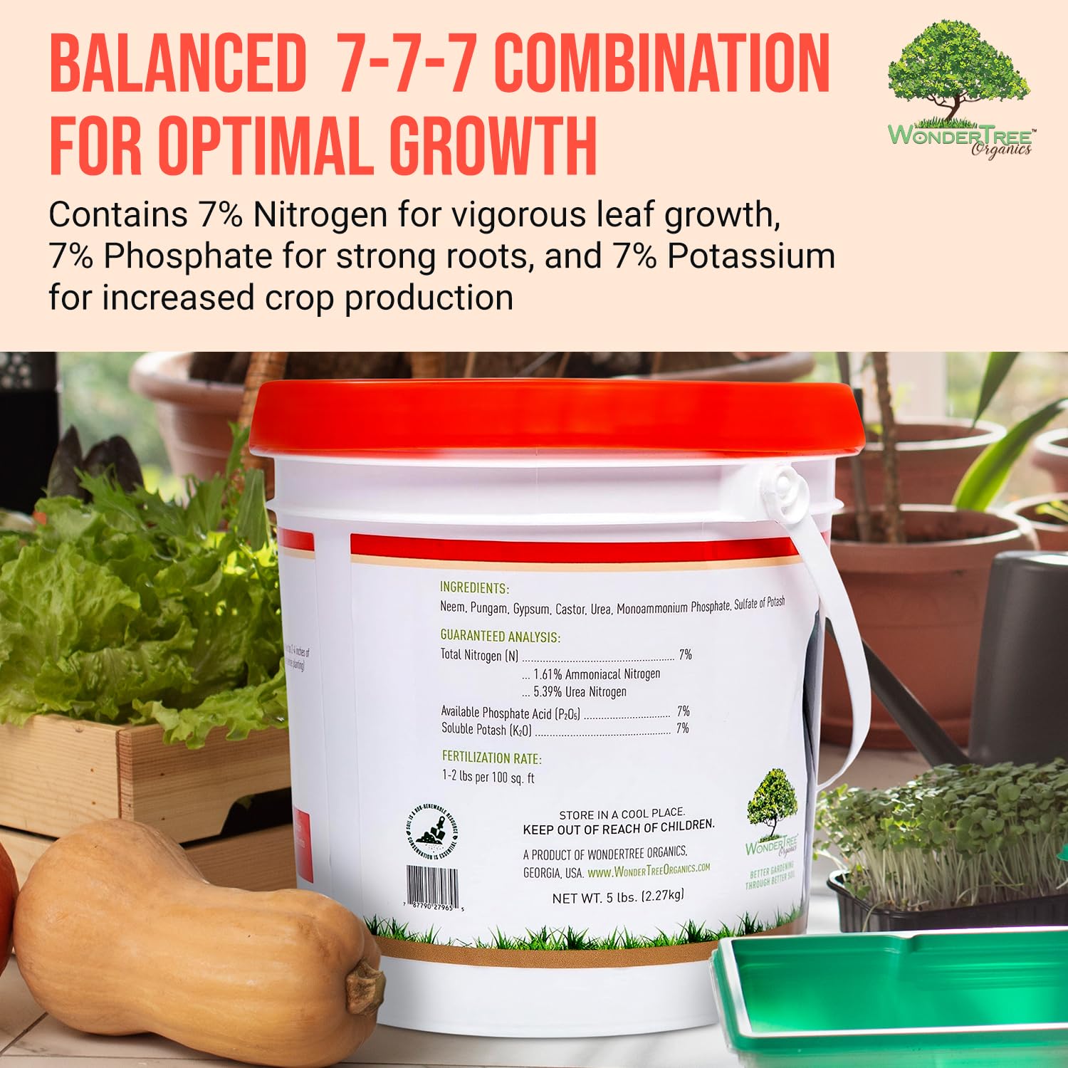 Eden Vegetables & Leafy Greens Organic Enriched Fertilizer - Neem Plant Food 7-7-7 Enriched Formula for Perfect Nitrogen, Phosphorous & Potassium Balance (5 lbs)