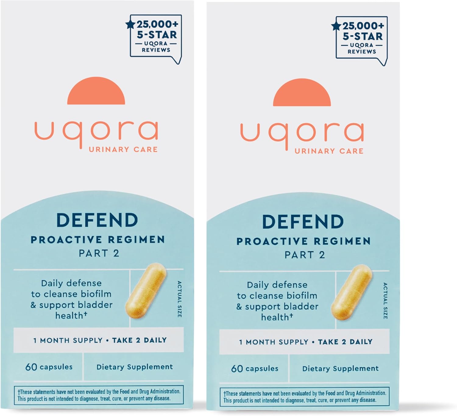 Uqora Defend - Urinary Tract Health Supplement - Support Bladder Health & Cleanse Biofilm with D-Mannose, Green Tea Extract, Turmeric Extract & More - Gluten-Free- 120 Capsules- 2 Pack