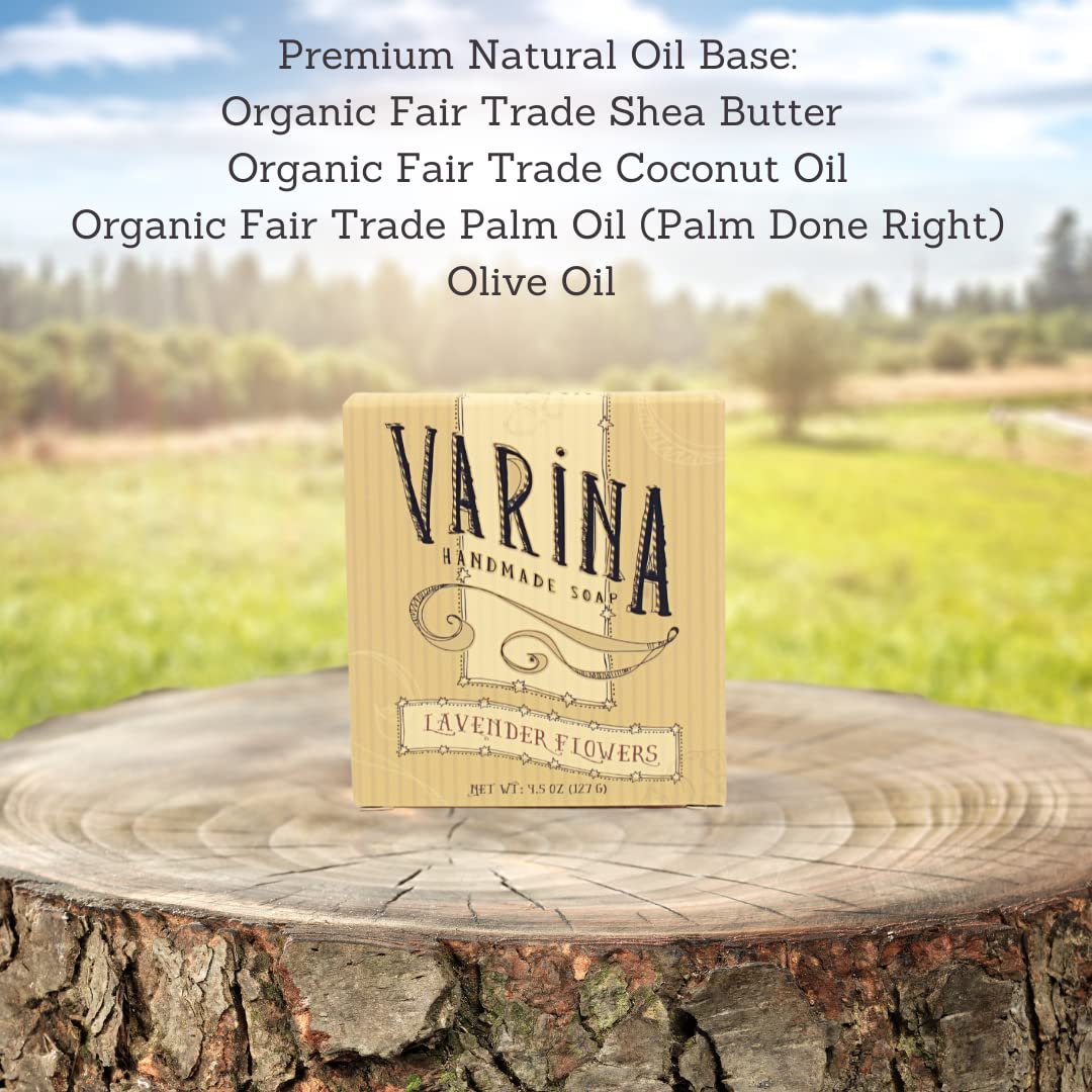 Varina Organic Lavender Flowers Bar Soap - Gentle Cleansing for Sensitive Skin, Herbal and Mint - 3 Pack