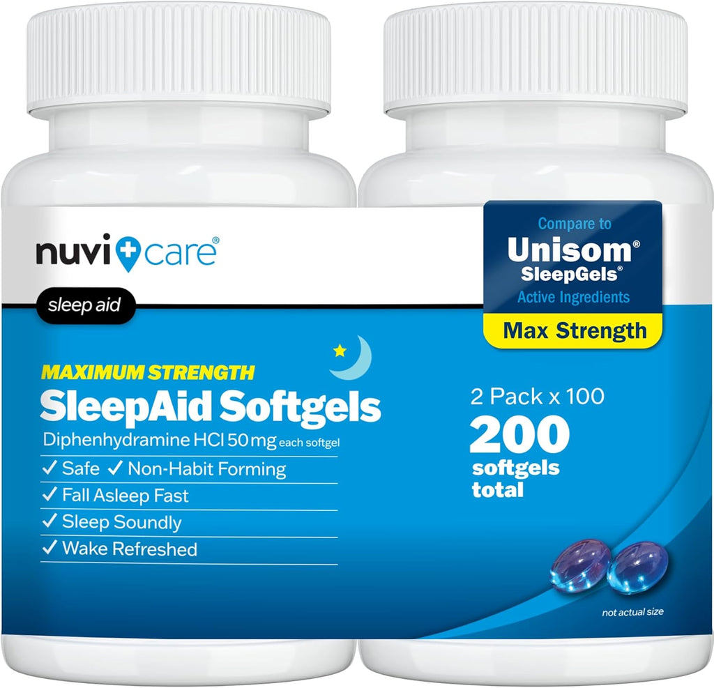 Maximum Strength SleepAid Soft Gels - Nighttime Sleep Aid with Diphenhydramine HCl 50mg - Non Habit Forming Sleeping Pills for Adults - Extra Strong OTC Sleep Aids for Adults (2 Pack)