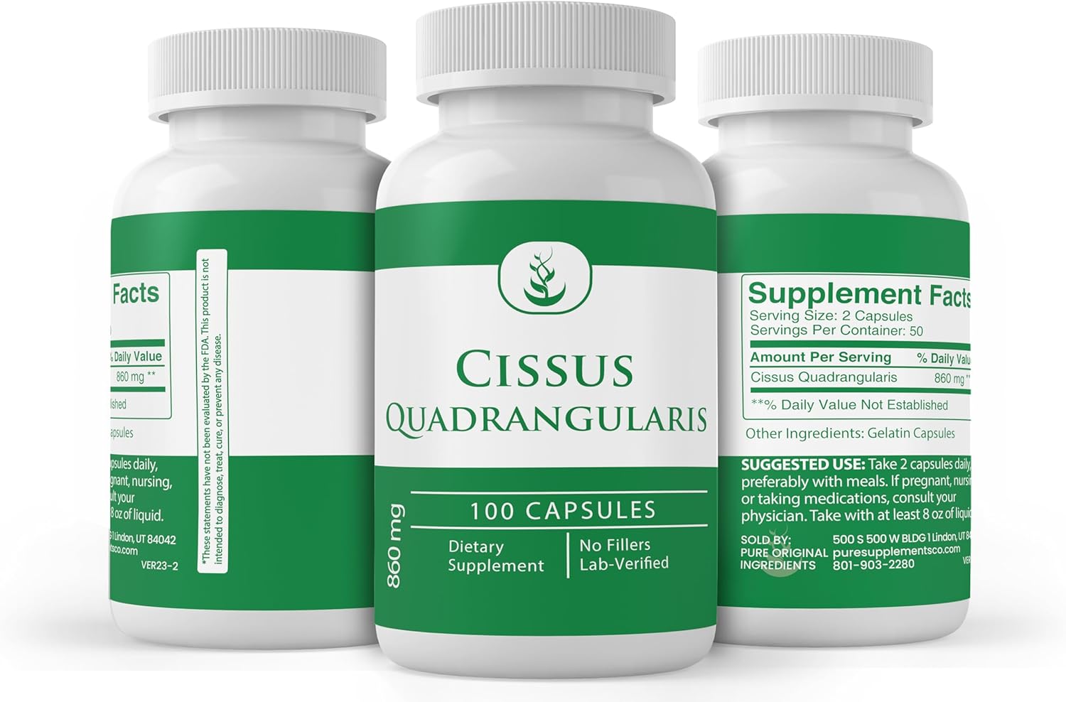 PURE ORIGINAL INGREDIENTS Cissus Quadrangularis, (100 Capsules) Always Pure, No Additives Or Fillers, Lab Verified