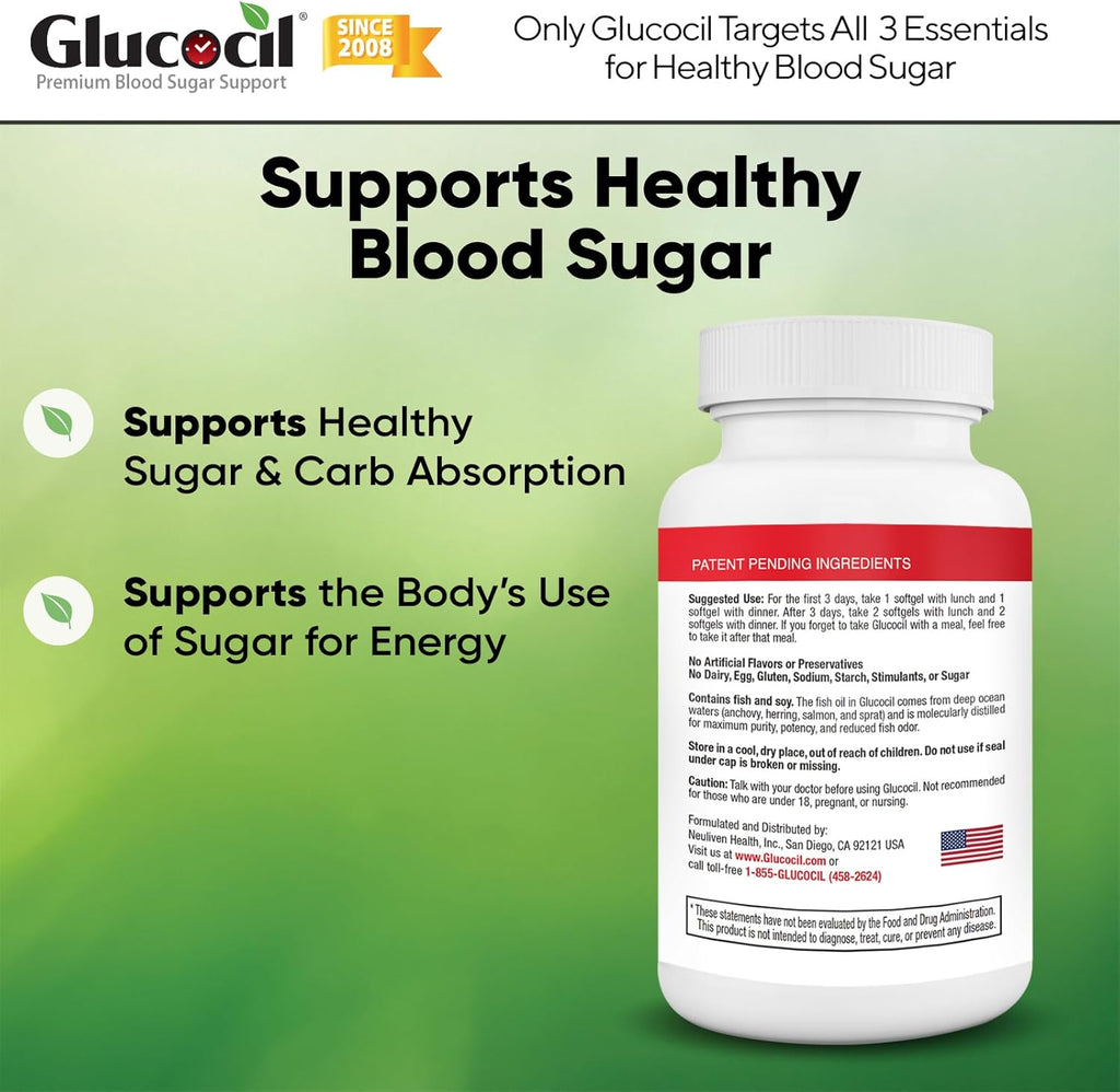 Glucocil – Softgels - Premium Blood Sugar Support - Over 2 Million Bottles Sold - Supports All 3 Blood Sugar Essentials - Since 2008, with Berberine, Proprietary Mulberry Leaf, and More, 2-Pack