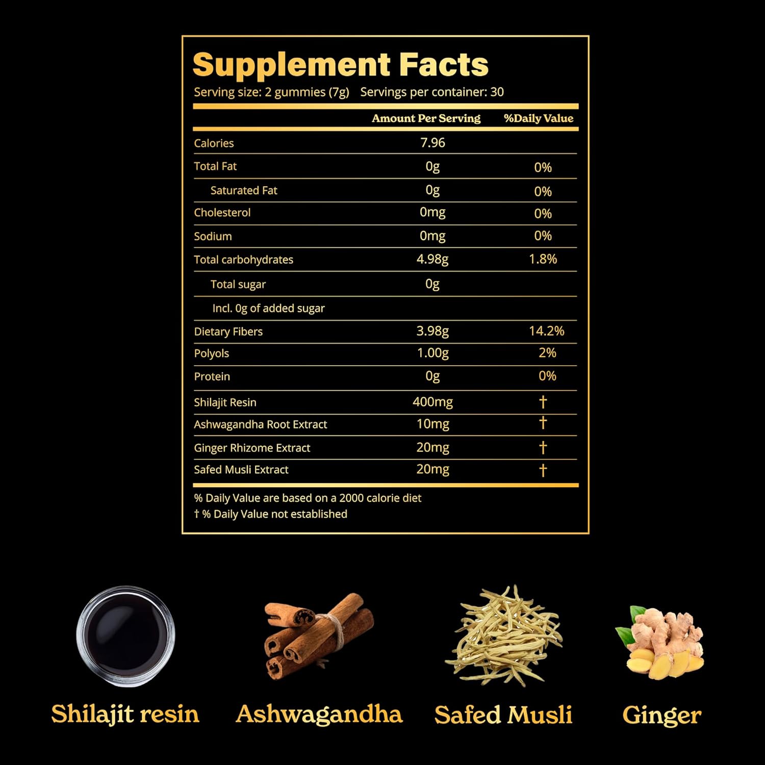 Gold+ Shilajit Gummies | with Ashwagandha, Safed Musli,Shilajit Resin & Ginger |Helps Boost Energy & Improves Stamina |1-Month Dietary Supplement|60 Gummies