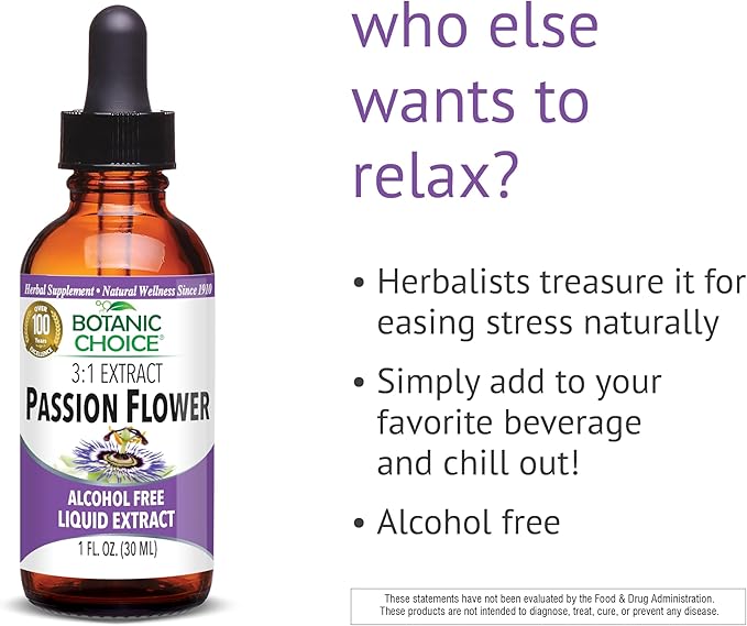 Botanic Choice Passion Flower Liquid Extract - Alcohol-Free Herbal Supplement, Traditional Support for Relaxation - 1 Fl. Oz 2 Pack