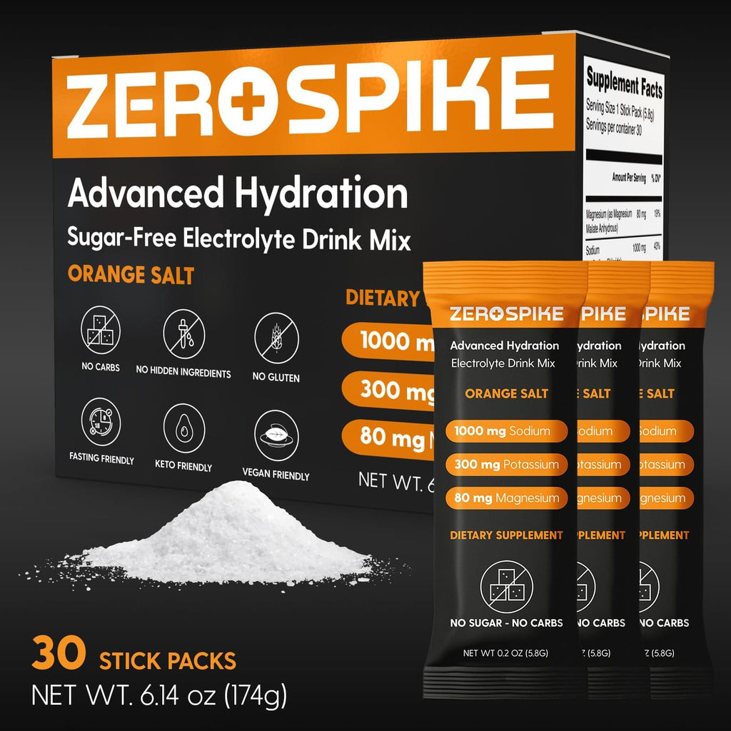 No Sugar Electrolytes Powder Packets | Keto & Fasting Salts Drink Mix | Supplements: The Key Hydration Nutrients Missing from Purified Water | Clean, Orange, Calorie Free | 30 Sticks