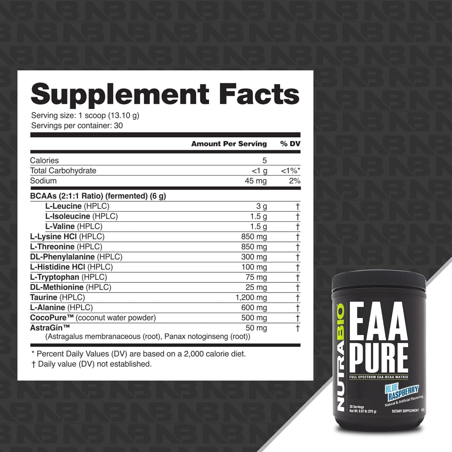 NutraBio – EAA Pure – BCAA Powder– Muscle Repair and Recovery– Pre or Post Workout - Amino Acid Supplement – All Day Recovery, 30 Servings, Blue Raspberry