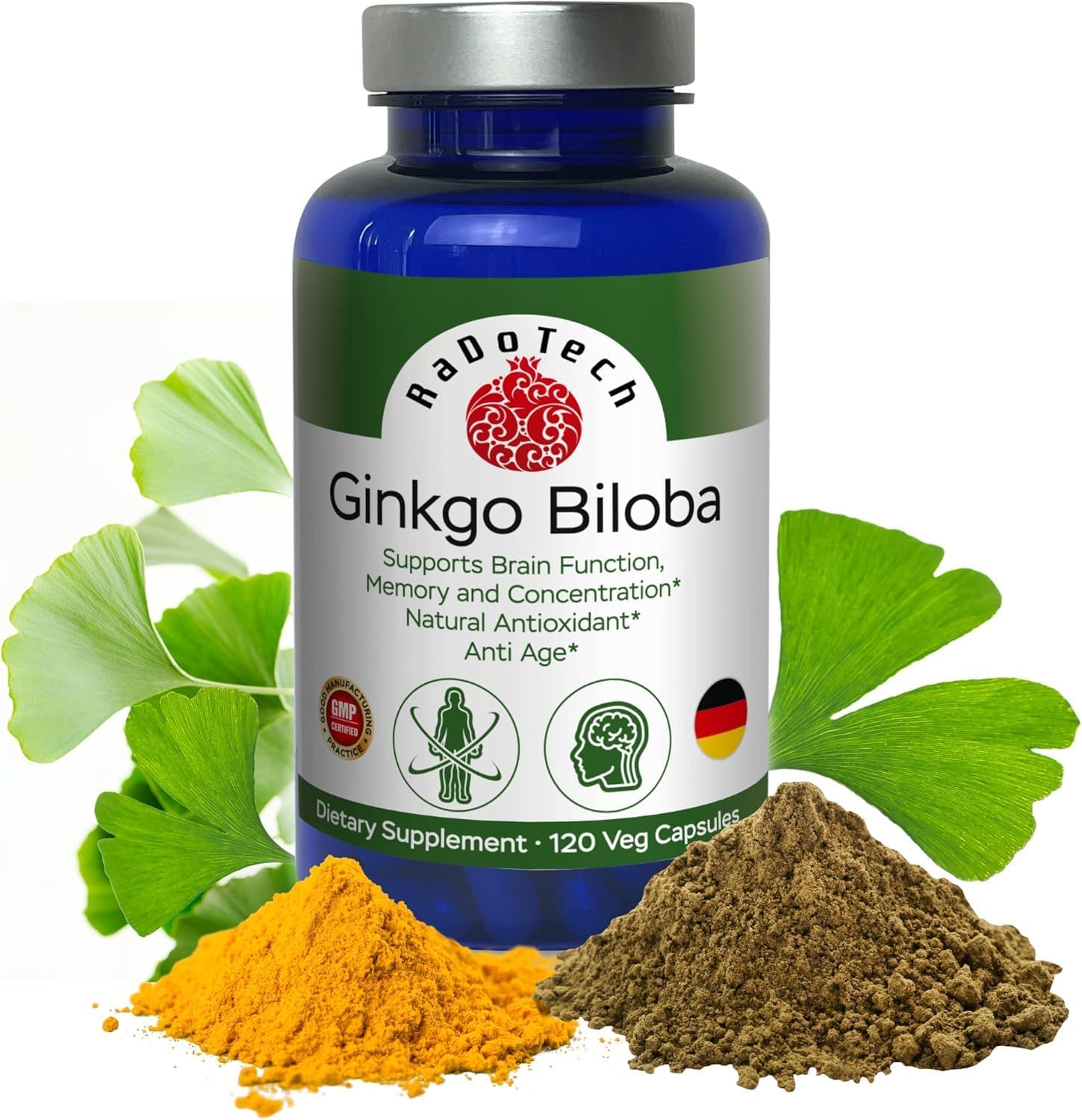 Ginkgo Biloba Support Brain Function, Supplements for Memory and Focus, Natural Antioxidant-Rich, Promotes Overall Health, 120 Vegetarian Capsules, GMP, 120 Count (Pack of 3)