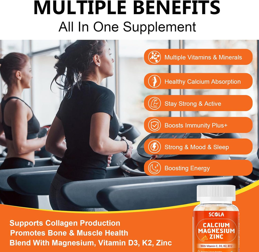 Calcium Magnesium Zinc Supplement with Vitamin C D3 B12 K2, 1000mg Calcium, 400mg Magnesium for Immune Energy Support, Bone Health and Muscle Function Softgels, 240 Count