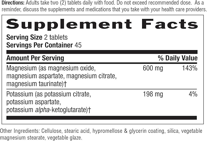 Country Life Target-Mins Magnesium Potassium Aspartate, 600mg/198mg, 90 Tablets, Certified Gluten Free, Certified Vegan