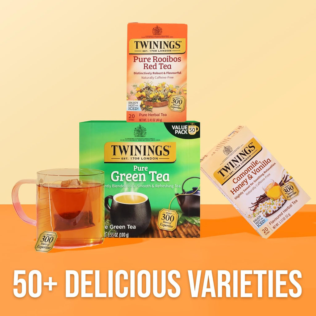 Twinings Pure Rooibos Red Herbal Tea Individually Wrapped Bags, 20 Count (Pack of 1), Sweet with Uplifting Aroma, Naturally Caffeine-Free, Enjoy Hot or Iced, 20 Teabags