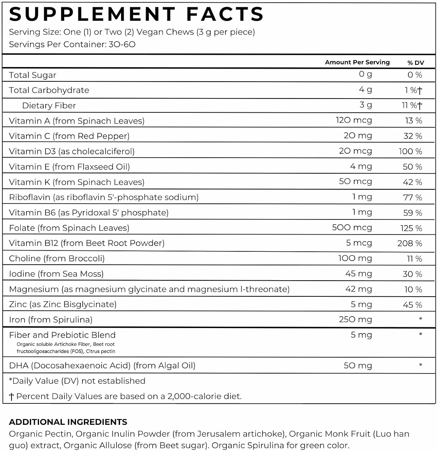 Raffe Kids Vitamins with Prebiotics - Sugar-Free Chewable Kids Multivitamin with 50mg Omega 3 DHA, 3g Fiber, Iron & Folate, Supports Immunity & Digestive Health, Vegan-Friendly | 60 Chews