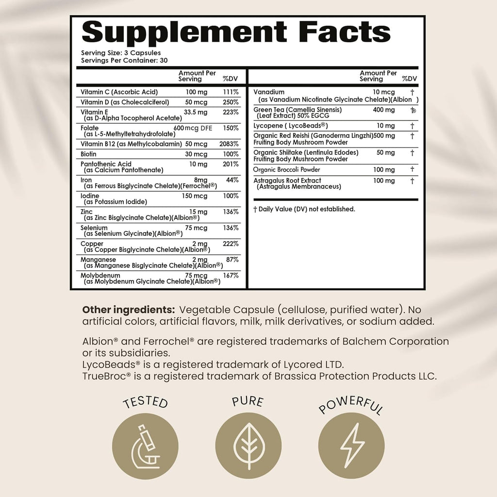 PAPCLEAR Physician Formulated | All Natural Immune Support Supplement | Advanced Powerful Immunity Booster | 21 Vitamins & Nutrients with Organic Shiitake Mushroom & Lycopene | 90 Capsules | Pack of 1