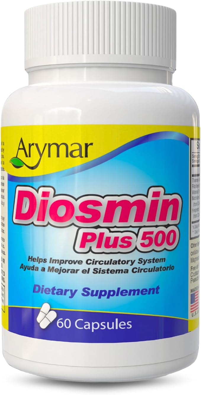 ARYMAR Diosmin 500mg with B-Complex - Circulatory Support Supplement for Leg Vein Health and Normal Blood Flow - 60 Capsules