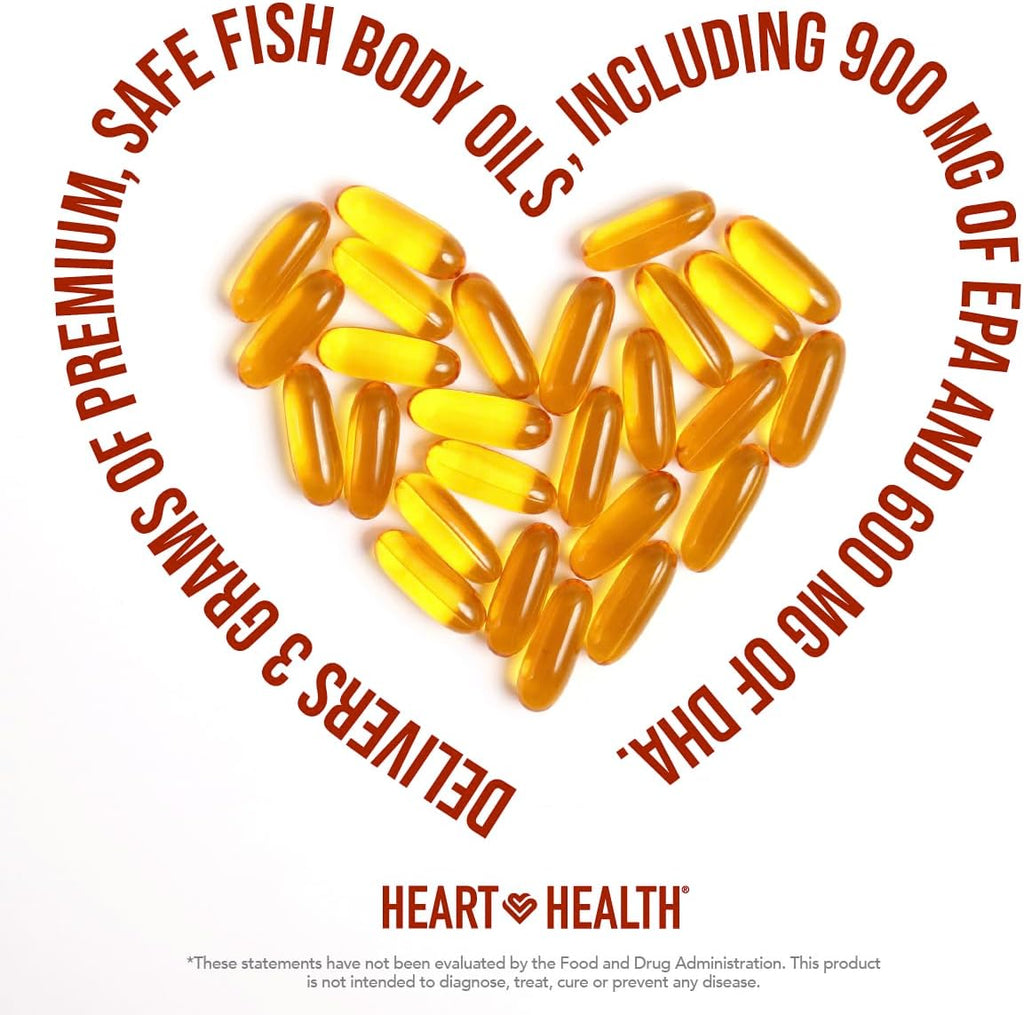 Heart Health Essential Omega 3 Fish Oil with Vitamin E - High Potency Omega 3 Fish Oil Supplement with EPA & DHA - Burpless Softgels from Sardines & Anchovies - Non-GMO, Gluten Free - 60 Servings
