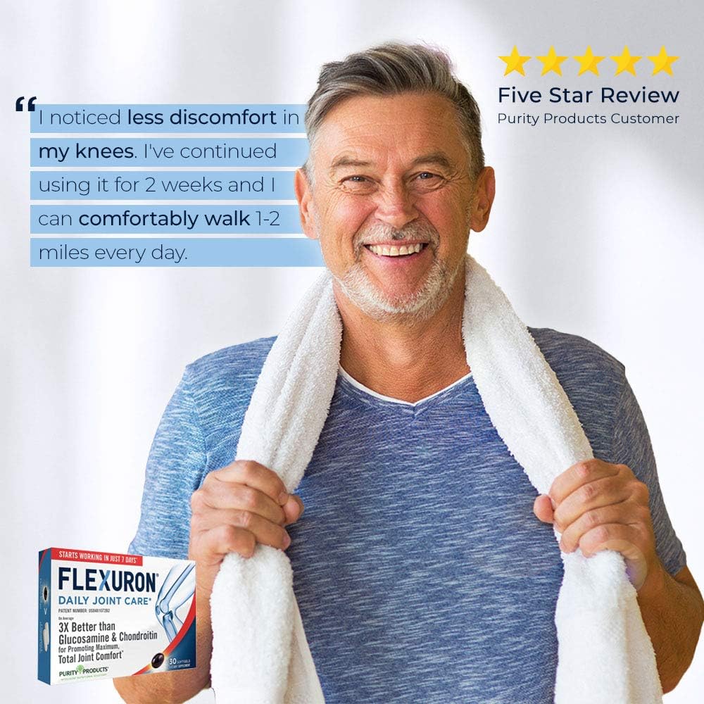 Purity Products Flexuron Joint Formula 3X Better Than Glucosamine and Chondroitin - Starts Working in just 7 Days - Krill Oil, Low Molecular Weight Hyaluronic Acid, Astaxanthin - 30 Count (3)