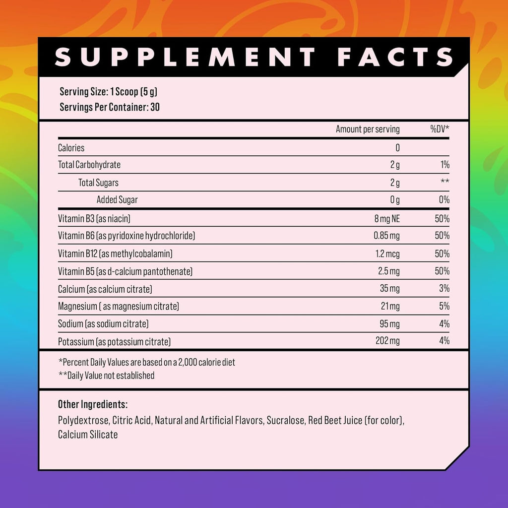 Advanced Hydration High-Performance Electrolyte Drink Mix with B Vitamins for All-Day Hydration - Caffeine Free, Zero Calories, Sugar Free, & Keto Friendly - (30 Servings, Rainbow Candy)