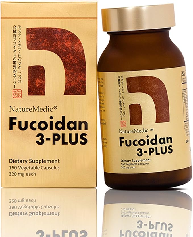 Fucoidan 3-Plus Brown Seaweed Immunity Supplement with Three Types of High Purity Fucoidan Organic Mekabu Fucus Mozuku Agaricus Made in Japan (Vegetable Capsule, 5 Bottles)