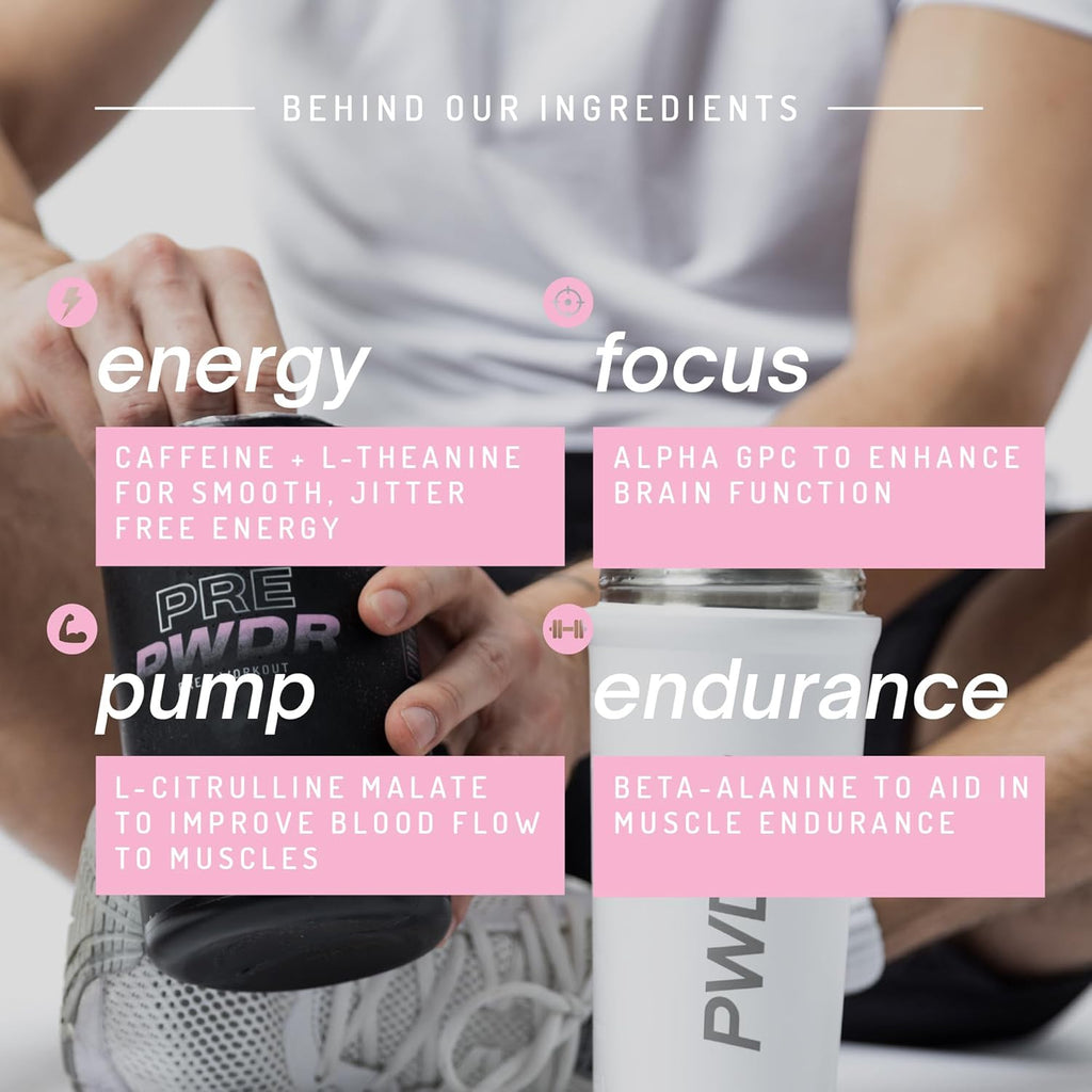 PWDRS Pre-Workout Powder, All Natural Pre Workout for Energy, Pump, Endurance & Strength, with Caffeine (Pink Lemonade)