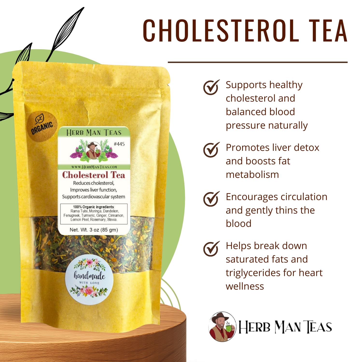 CHOLESTEROL HEALTH TEA - for healthy cholesterol levels. A proven formula by master herbalist Khabir - 100% Organic, Non GMO, no additives