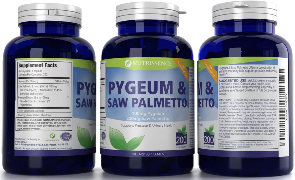Pygeum and Saw Palmetto 200 Capsules - 100mg Pygeum & 320mg Saw Palmetto - Men’s Health - Prostate & Urinary Health Supplement
