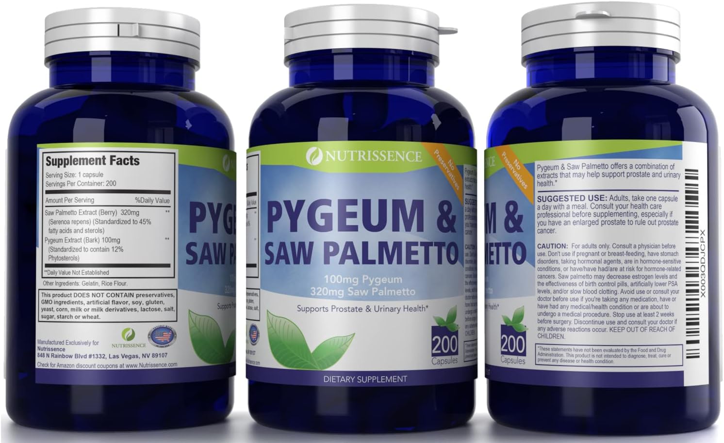 Pygeum and Saw Palmetto 200 Capsules - 100mg Pygeum & 320mg Saw Palmetto - Men’s Health - Prostate & Urinary Health Supplement