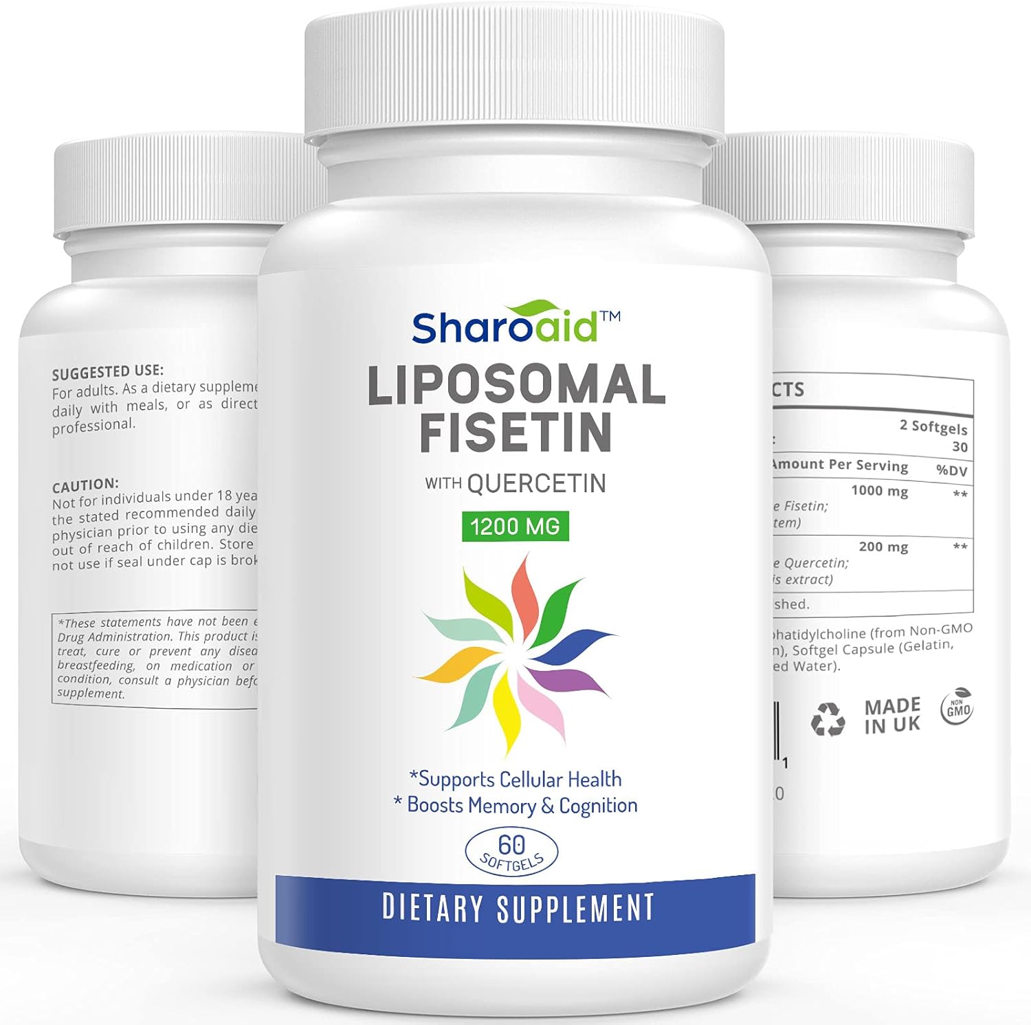 Liposomal Fisetin with Quercetin Supplements 1200 mg per Serving,High Absorption Polyphenols Antioxidants for Women,Men,Non-GMO,Gluten-Free,1 Bottle-60 Softgels