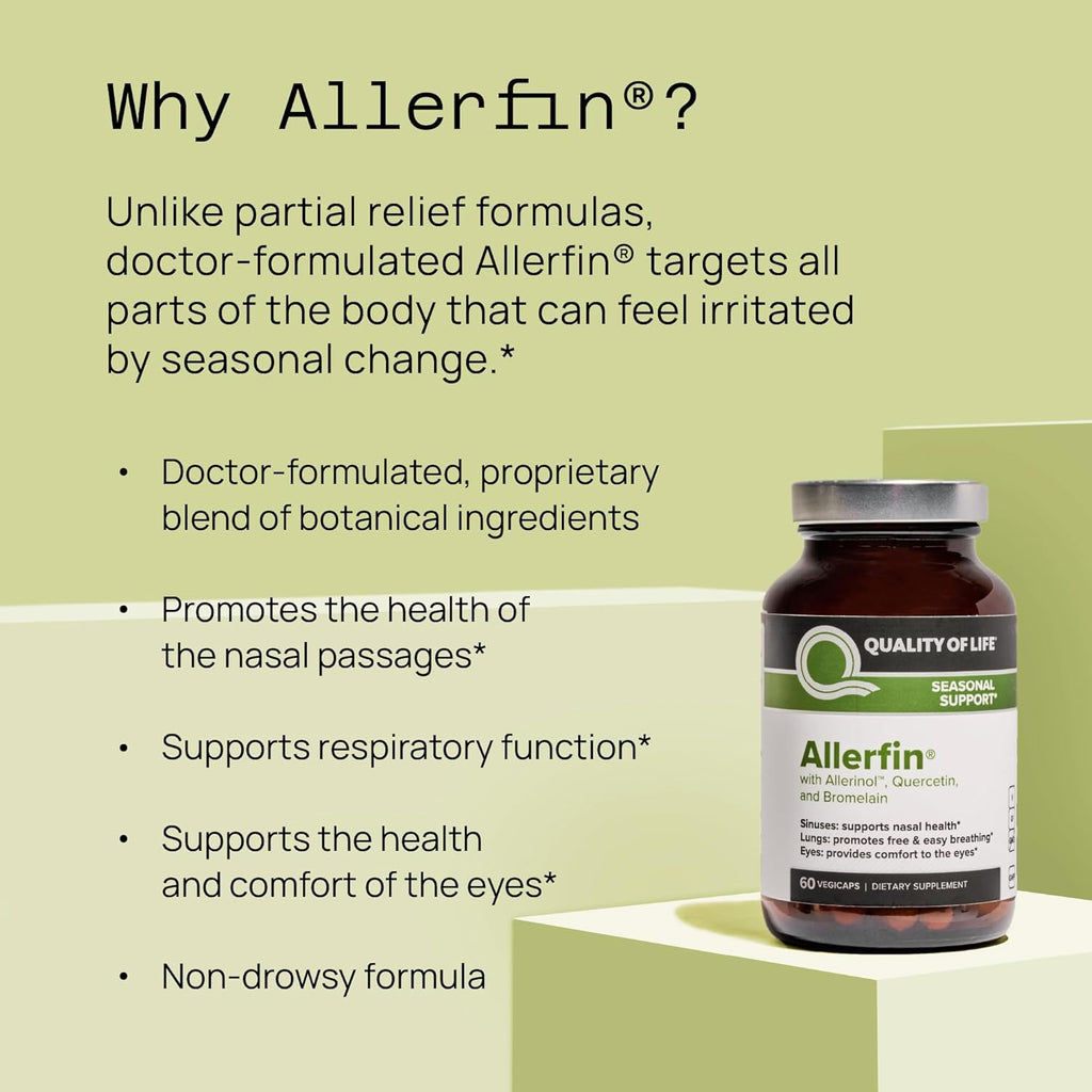 Quality of Life Premium Sinus Relief Supplement – Helps Support Sinus, Nasal, Lung, Seasonal & Allergy Relief - Includes Bromelain, Quercetin, Stinging Nettle & Allerinol – 60 Vegetable Capsules