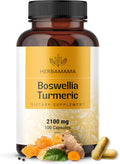 HERBAMAMA Turmeric and Boswellia Extract Capsules - 2100mg Boswellia Serrata & Turmeric Complex with Black Pepper Extract - Vegan, Non-GMO, 95% Curcuminoids Antioxidant Supplement, 100 Caps