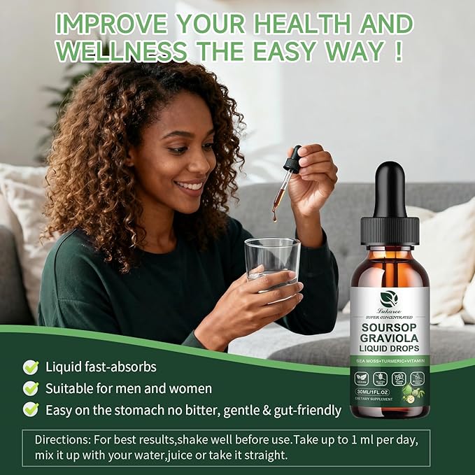 (2 Pack) Soursop Graviola Leaf Extract Liquid Drop Plus Pure Botanical Sea Moss for Cell Support & Regeneration, Immunity and Gut Health, Soursop Bitters Liquid丨Full Texture, Natural Flavor, 1 Fl Oz