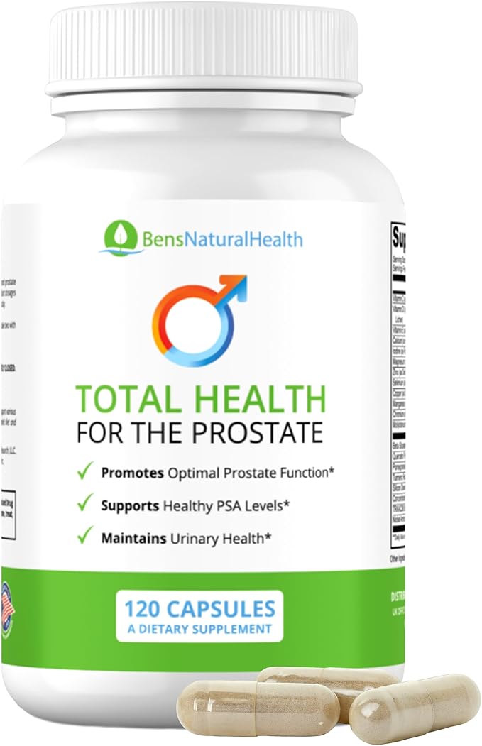 Ben's Natural Health Total Health for The Prostate Supplement with Beta Sitosterol Vitamins C, D, E, Zinc and Turmeric, 120 Vegicaps