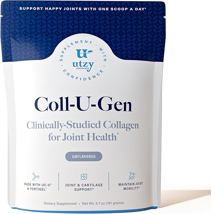 Utzy Naturals Coll-U-Gen | Joint Support Supplement | with Type II Undenatured Collagen (UC-II®) & Fortigel® | Unflavored Powder | 30 Servings