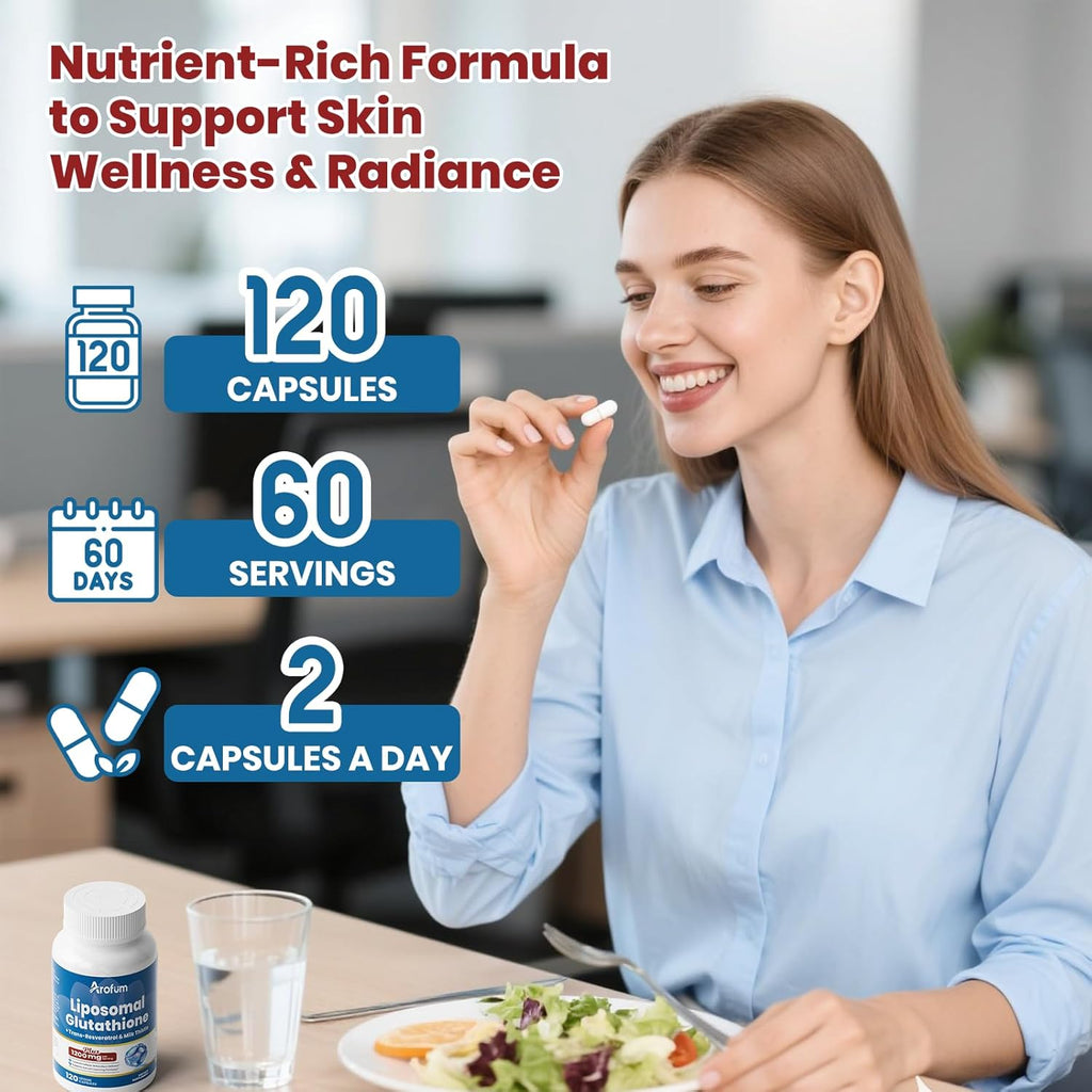 Liposomal Glutathione 120 Capsules – Reduced Setria L-Glutathione with Trans-Resveratrol & Milk Thistle, High Absorption Supplement for Liver Wellness & Skin Health