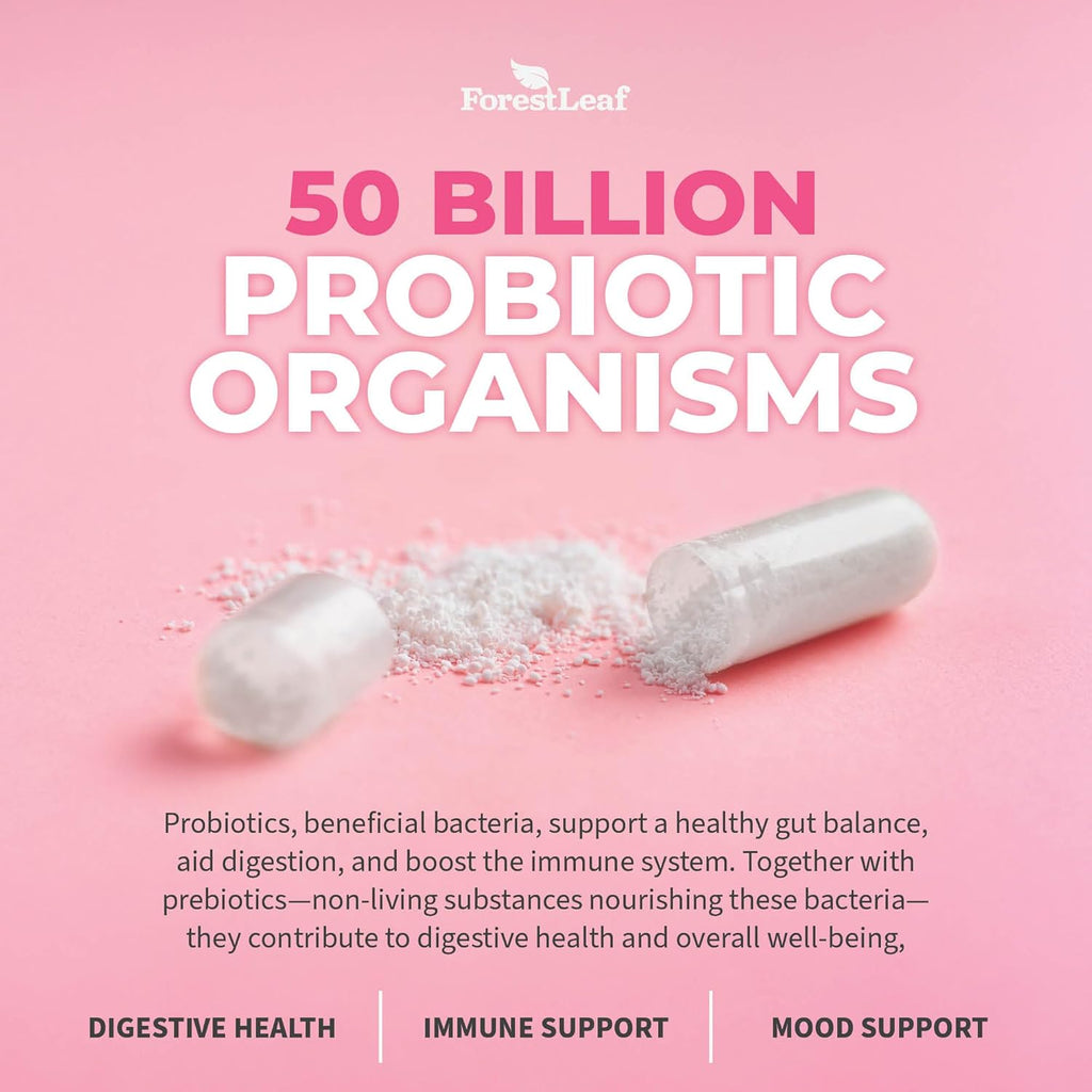 Probiotics for Women, 50 Billion CFU, 26 Unique Strains, Women's Probiotic and Prebiotics Support Digestive Health, w/Cranberry, Hibiscus & D-Mannose for Vaginal PH Balance, Urinary, Gut (30 Caps)