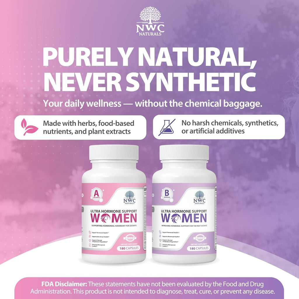 NWC Naturals Ultra-Hormone Support Combo, Hormone Harmony for Women & Rotating Hormone Balance for Women, 2-Pack (Formulas A + B, 360 Capsules) – Menopause & Cycle Support with B-Vitamins & Adaptogens
