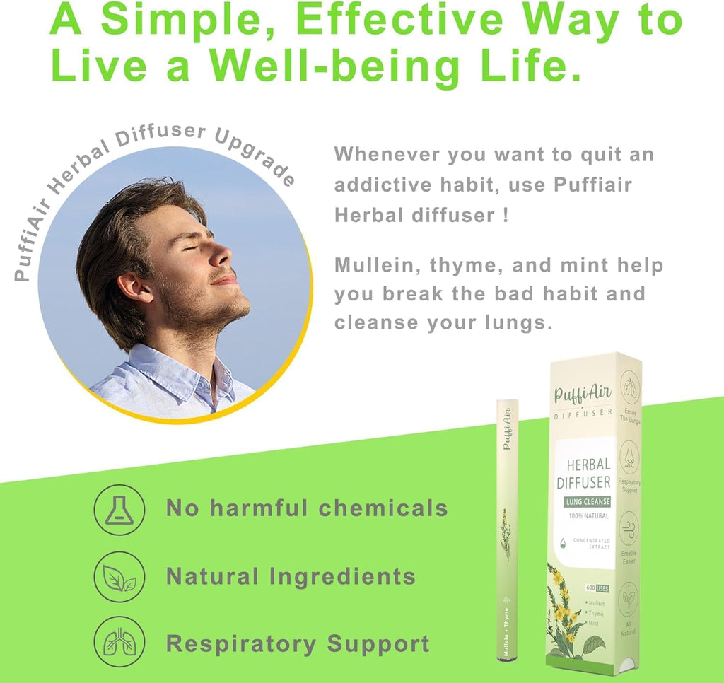 PUFFIAIR Herbal Diffuser Duo with Mullein, Milk Thistle & More丨Inner Balance Duo for Fresh Breath & Liver Detox Support - 600 Uses Per Stick