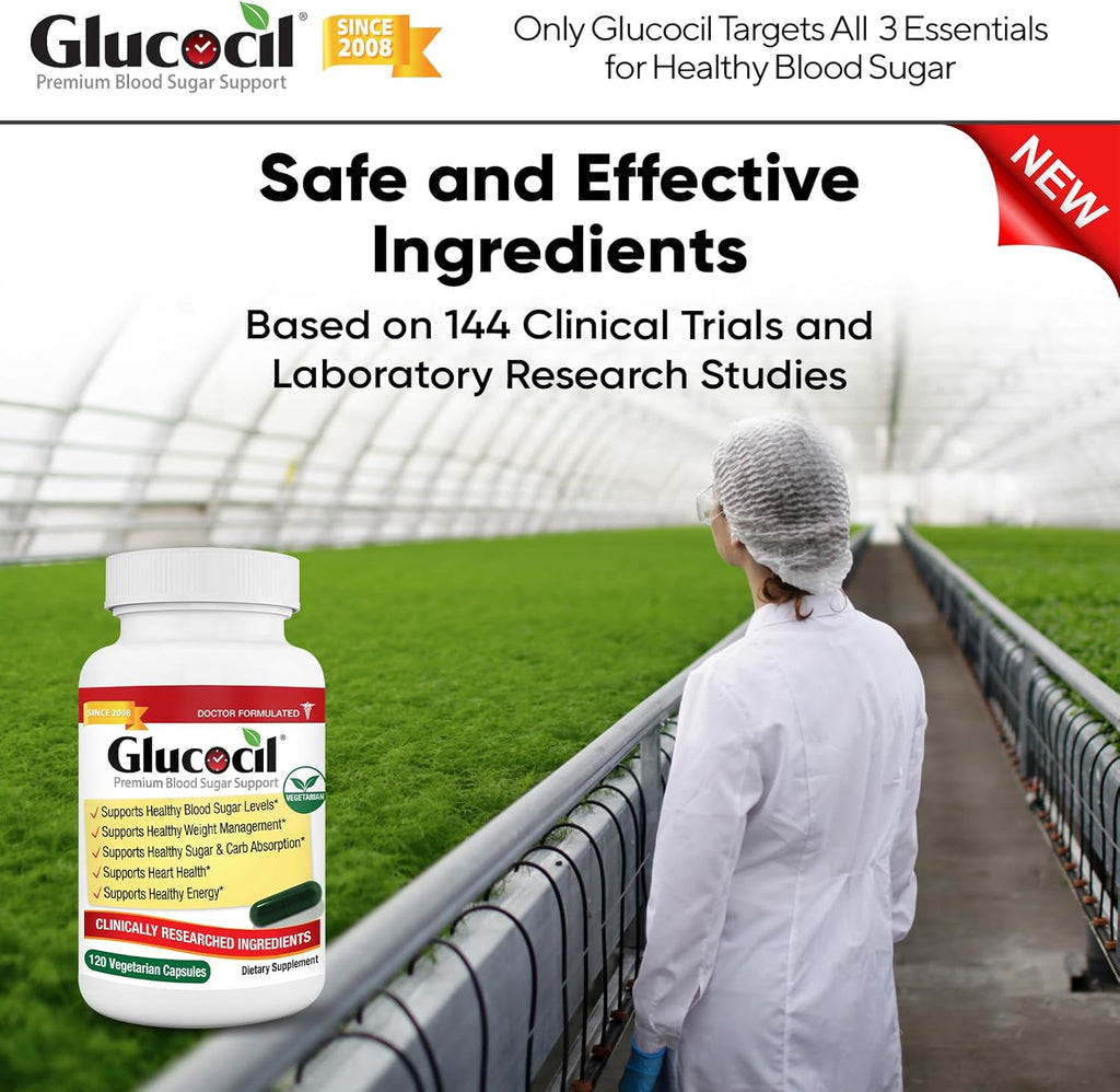 Glucocil – New - Vegetarian Capsules - Premium Blood Sugar Support - Supports The 3 Essentials for Healthy Blood Sugar - with Berberine, Proprietary Mulberry Leaf, and More