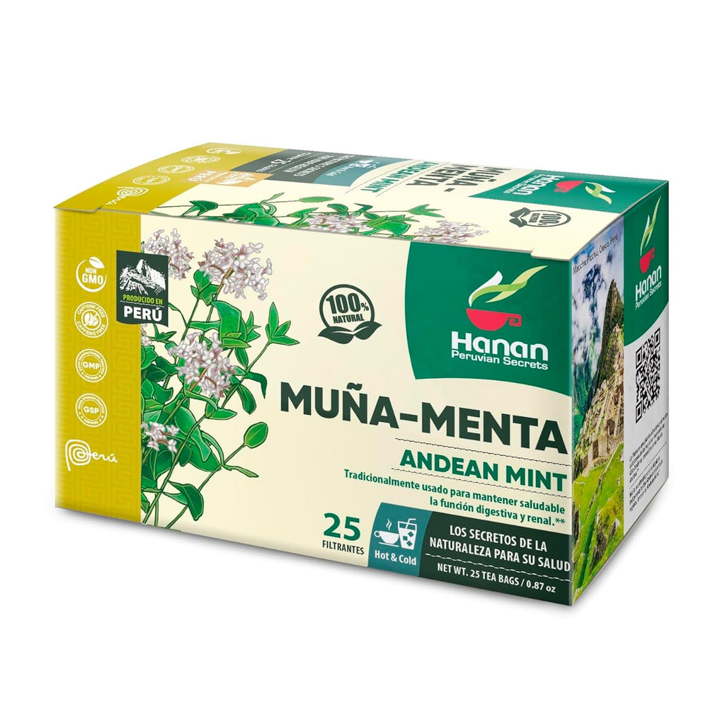 Hanan Peruvian Secrets Muna Herbal Tea | 100% Natural Andean Mint Leaves | 25 Tea Bags | Naturally Supports Healthy Digestion and Kidney Function - 6 Pack