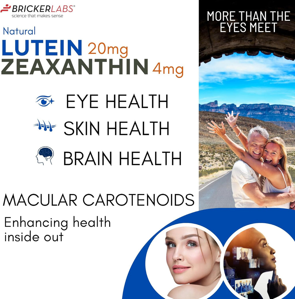 Natural Lutein + Zeaxanthin Eye Supplement – Supports Eye, Brain, and Skin Health with Macular Carotenoids, Superior Bioavailability, AREDS2 Chosen Lutein Source – 60 Soft Gels