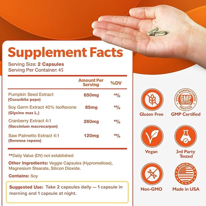 Happee Overactive Bladder Control Supplement for Women & Men - Pumpkin Seed Extract, Soy Germ, Saw Palmetto & Cranberry Blend - Bladder Support for Urinary Frequency, Leaks & Urgency - 90 Capsules