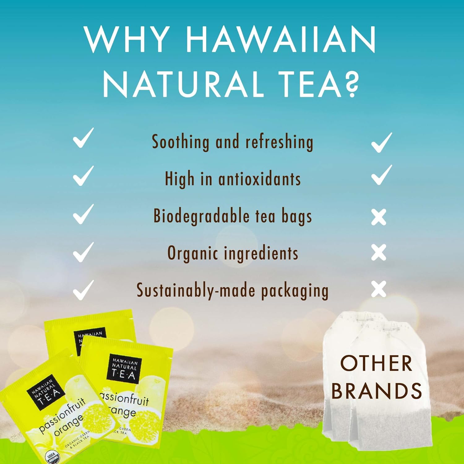Hawaiian Natural Tea Passion Fruit Orange Flavored Organic Tea - Tropical Fruit Green Tea Blend with Black Tea - Perfect Daily Cup & Gift for Tea Lovers - 60 Tea Bags