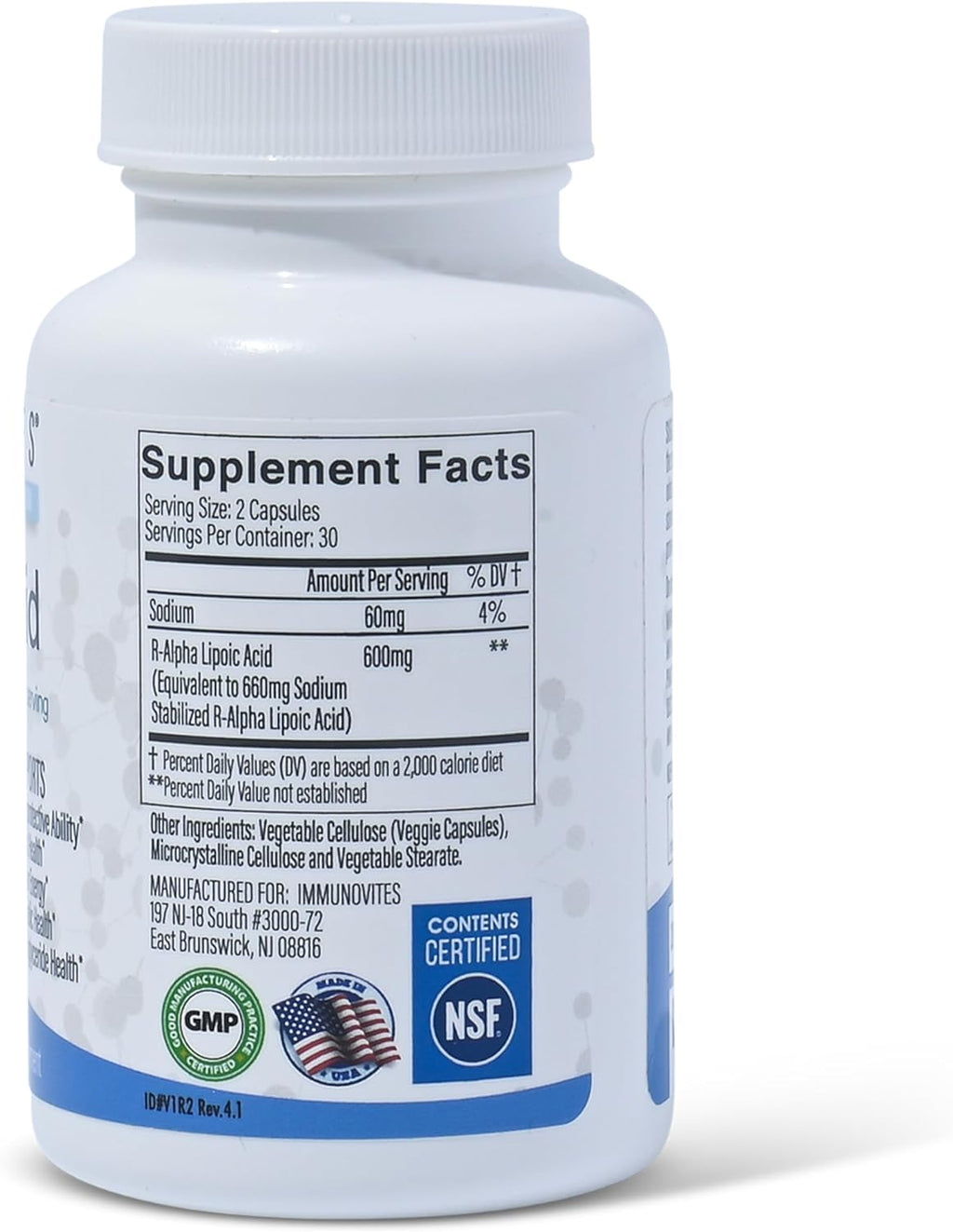 Stabilized R-Alpha Lipoic Acid ((True)) 600mg per Serving [[High Potency & up to 40x Increased Absorption]] (Na R-ALA) (Na R-LA) (Na R-Lipoate) (1 Bottle)