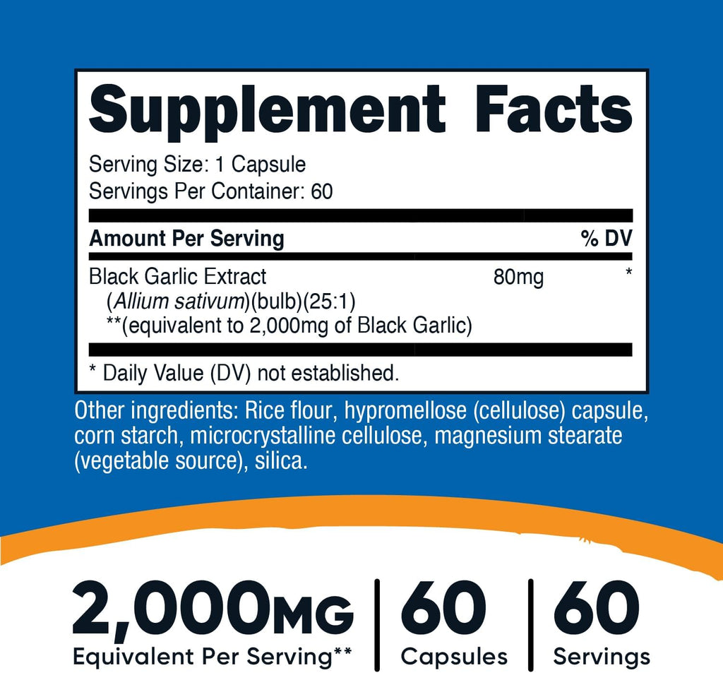 Nutricost Black Garlic (2,000 mg Equivalent) 60 Capsules - Aged Black Garlic Extract
