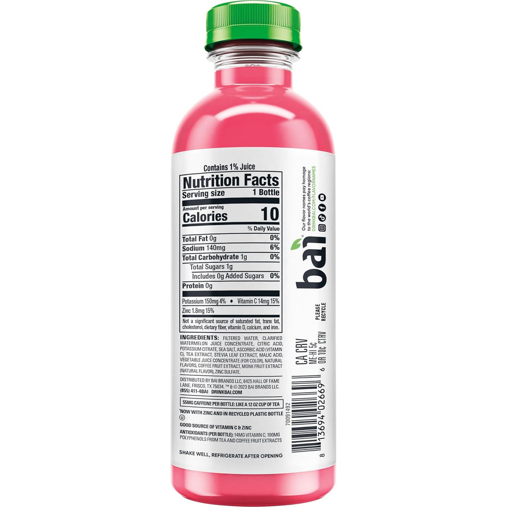 Bai Antioxidant Infused Water Beverage, Kula Watermelon, with Vitamin C and No Artificial Sweeteners, 18 Fluid Ounce Bottle, 12 Pack