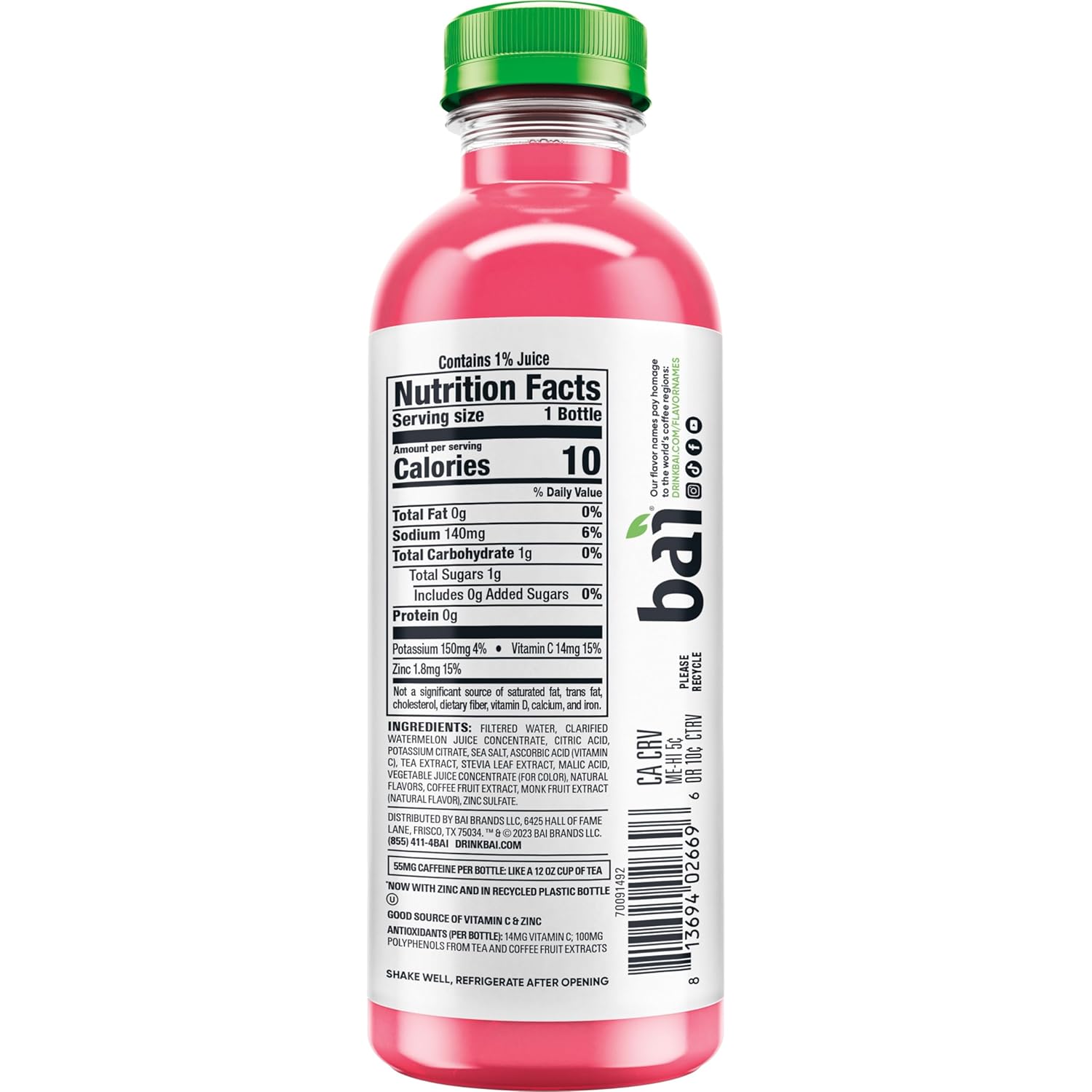 Bai Antioxidant Infused Water Beverage, Kula Watermelon, with Vitamin C and No Artificial Sweeteners, 18 Fluid Ounce Bottle, 12 Pack