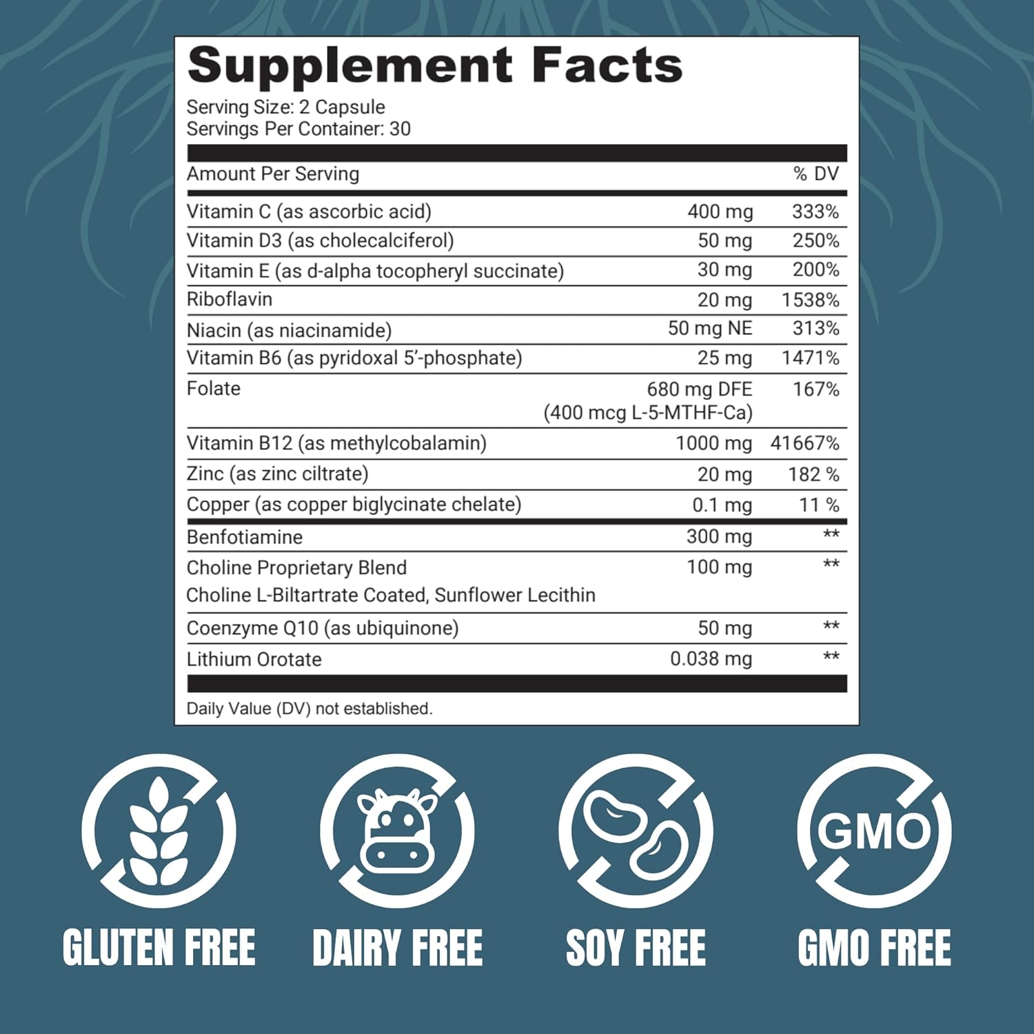 NeuroGenica - 60 Capsules - Balanced Nutrient Formula with Benfotiamine 300mg, B12, Folate, Vitamins C & D3 - Vegan, Soy-Free - Made in USA