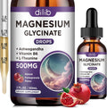 Magnesium Glycinate Liquid Drops 500mg, with Vitamin B6, Ashwagandha, L - Theanine, Chamomile, Magnesium Glycinate Supplement High Absorption for Sleep, Stress, Energy, Mood - Pomegranate Flavor